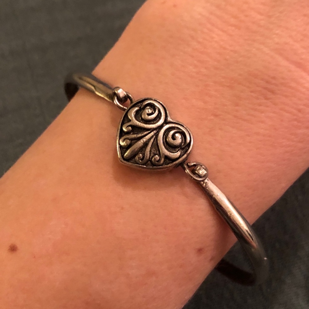 Elegant Silver Heart Bangle Bracelet